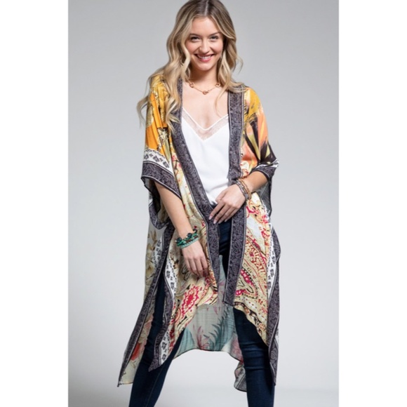 SOLD OUT Tahiti Tropical Floral Vacation Open Kimono Wrap Coverup Top - Picture 4 of 5
